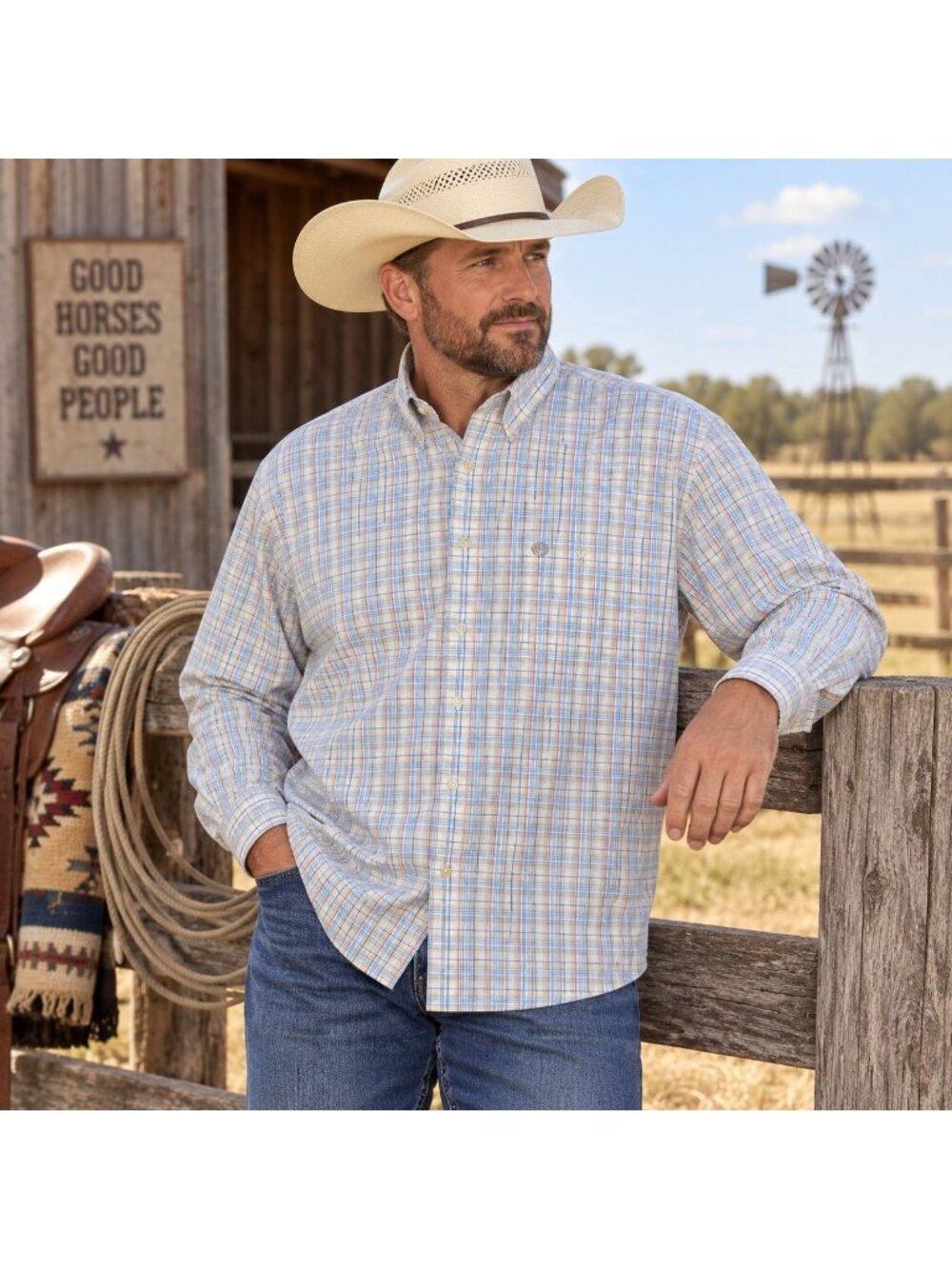 Wrangler George Strait Cowboy Cut Shirt Mens 2XLT Plaid Western Tall 100% Cotton